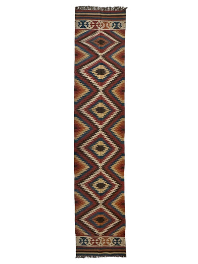 Hand-Knotted Afghan Kilim Wool Runner Rug – 2’8” x 12’4” – Vintage Full by Rugistan - main product image for Resin Society