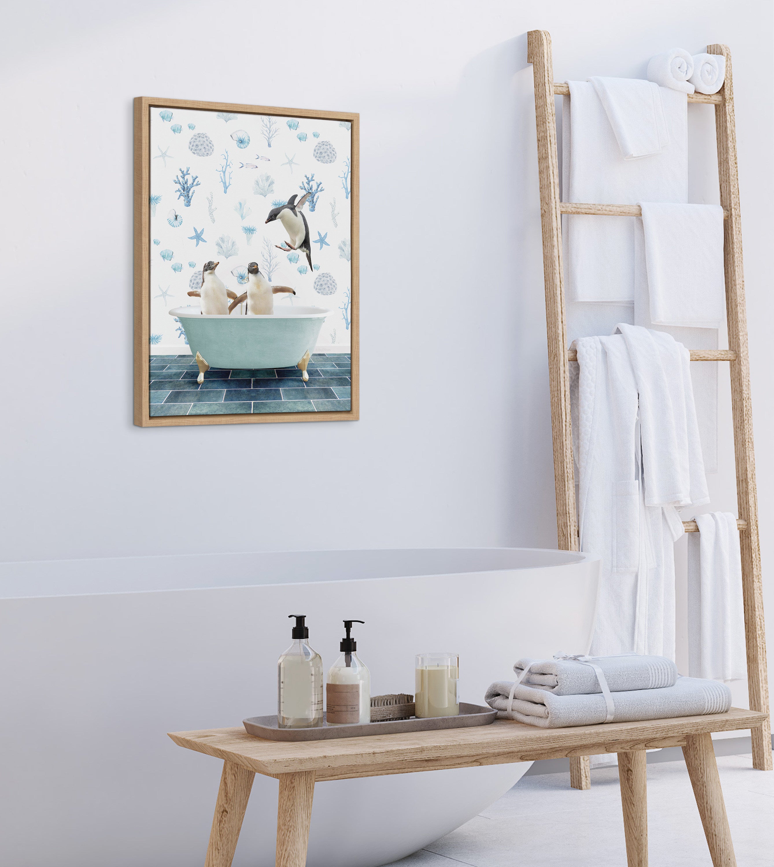 Sylvie Penguins In Under the Sea Bath Framed Canvas by kateandlaurel - product image 12 for Resin Society