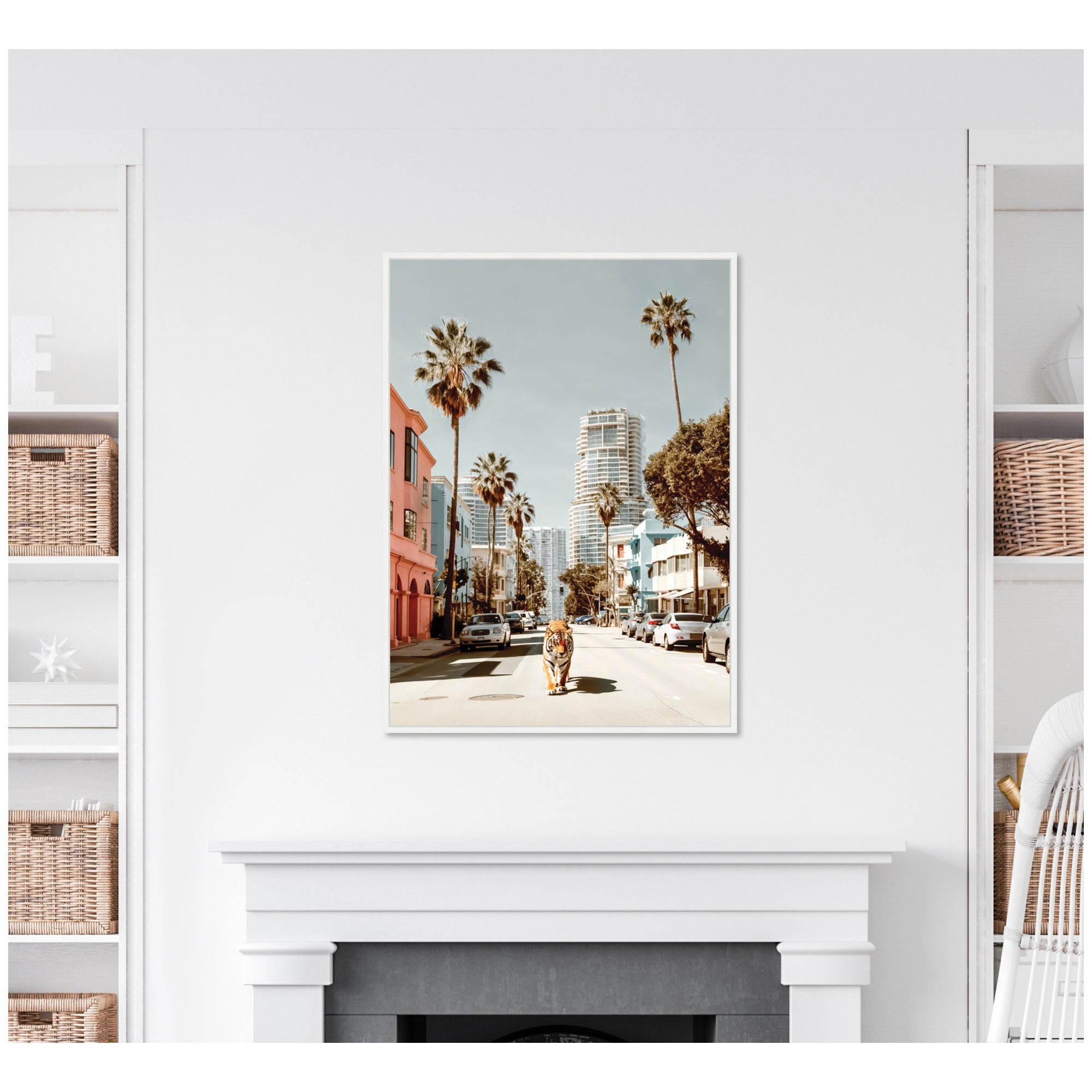 Sylvie California Tiger Roaming through Palm Springs Framed Canvas by Michael Schauer