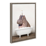Sylvie Hippo and Bird in Rustic Bath Framed Canvas