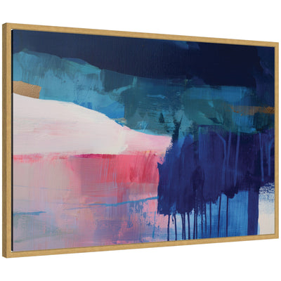 Blue Current No. 2 framed canvas wall art print by Amy Lighthall featuring abstract blue and white brush strokes in a bright gold Sylvie frame.