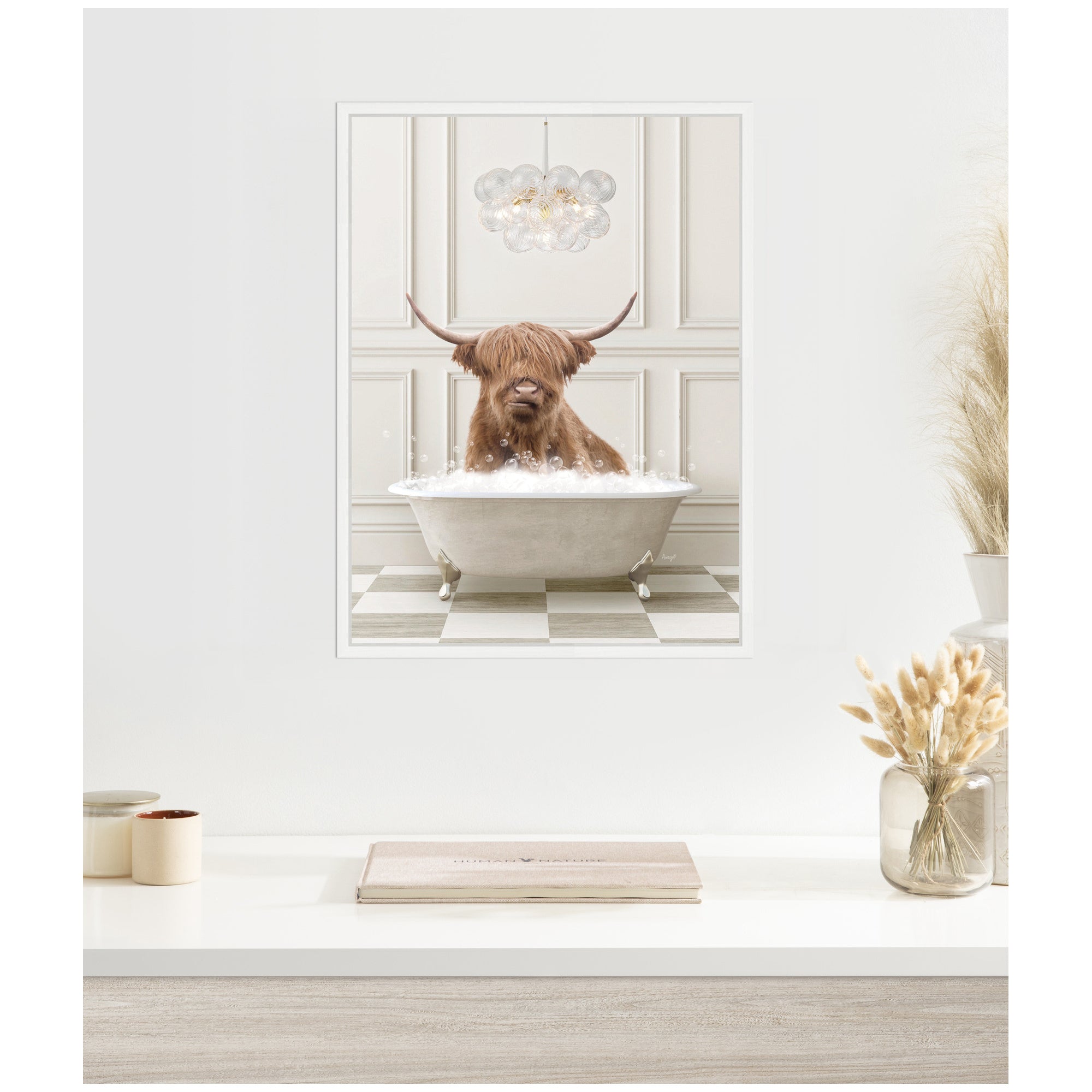 Sylvie Highland Cow in Lux Bathtub Framed Canvas by Amy Peterson