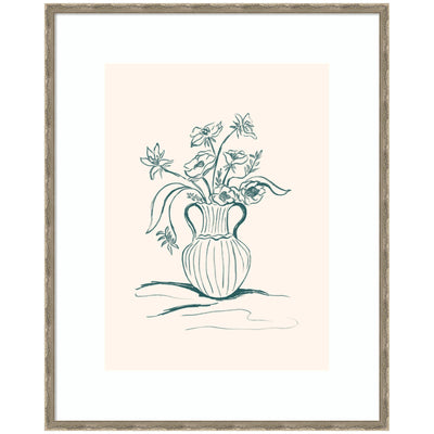 Framed Garden Floral artwork by Kate Aurelia Holloway showing a minimalist sketch of flowers in a vase within a modern contemporary frame.