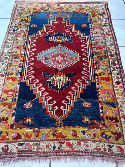 Hand-Knotted Antique Turkish Melas Wool Rug – 4'3" x 5'11" – Vibrant by Rugistan - product image 4 for Resin Society