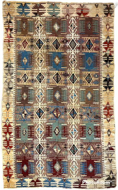 Reyhanli Anatolian 19th C Antique One Of A Kind Kilim Rug 5’ x 8’3” by Rugistan - main product image for Resin Society