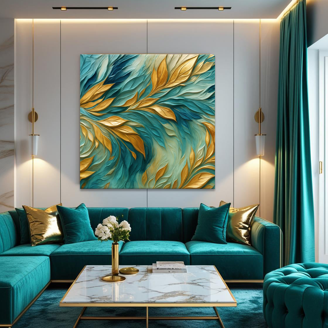 Abstract Gold And Blue Frosty Wall Art by Tailored Canvases - main product image for Resin Society