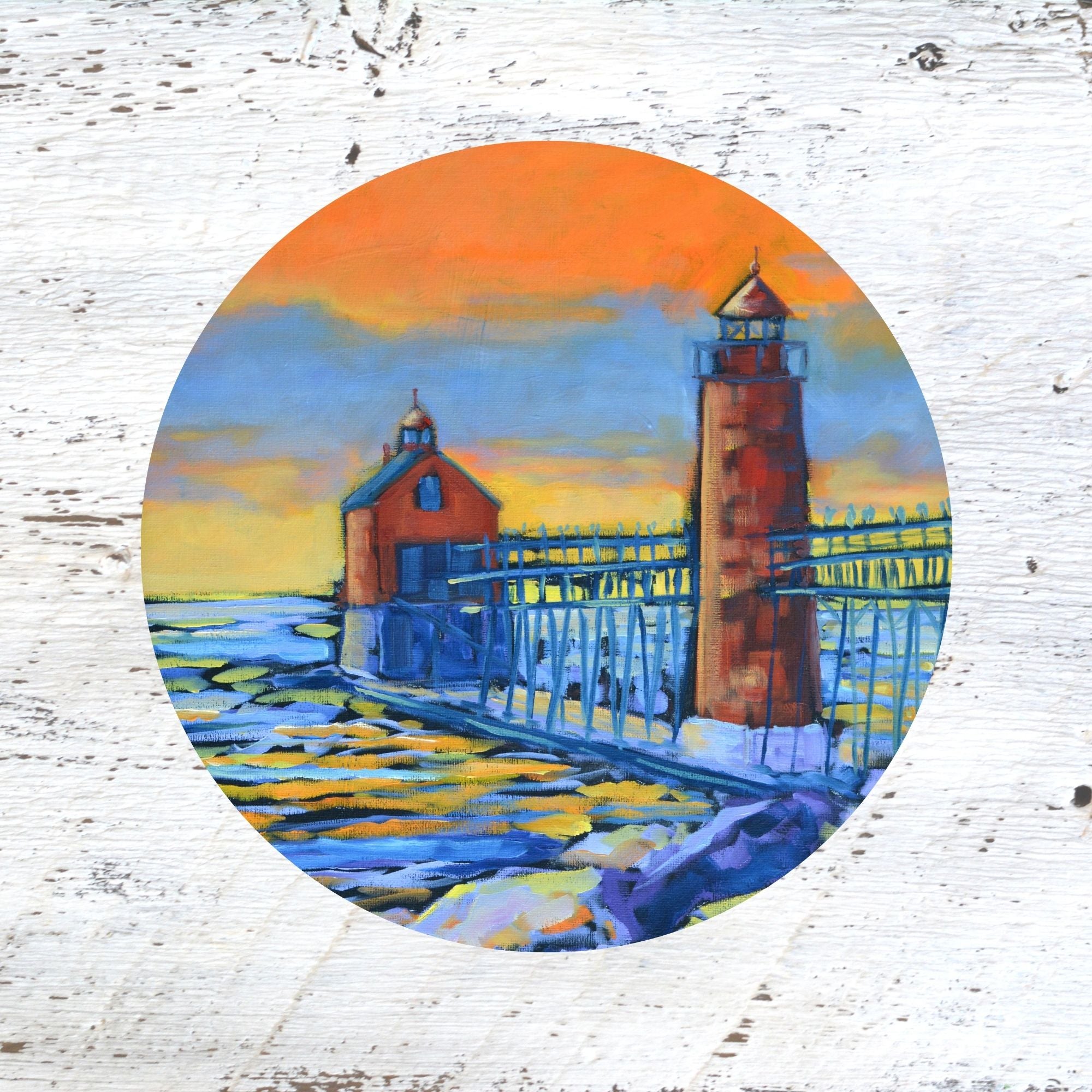 Rubber Grip Jar Opener - Grand Haven Lighthouse: Burning Sky, Quiet Shore by Dreese Fine Art - Resin Society