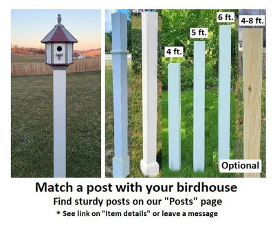 Handcrafted Amish poly birdhouse with one hole, shown mounted outdoors