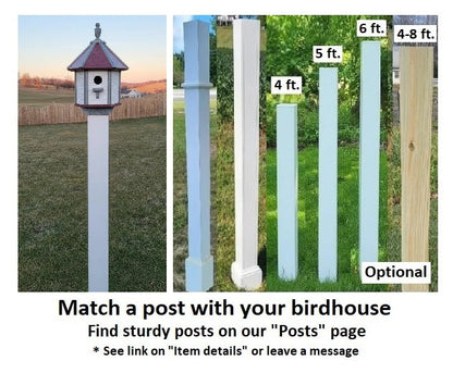 Handcrafted Amish poly birdhouse with one hole, shown mounted outdoors