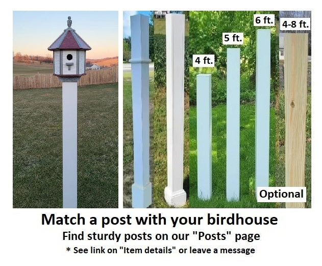 Handcrafted Amish poly birdhouse with one hole, shown mounted outdoors