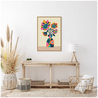 Sylvie Abstract Vintage Retro Sunflower Vase Framed Canvas by Rachel Lee