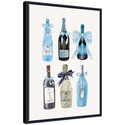 Blue Champagne by Honey Island Studio framed canvas wall art print in Sylvie Beaded frame