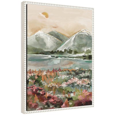 Sylvie Neutral Landscape 03 Framed Canvas featuring muted landscape colors with vintage beaded frame by Annie Quigley
