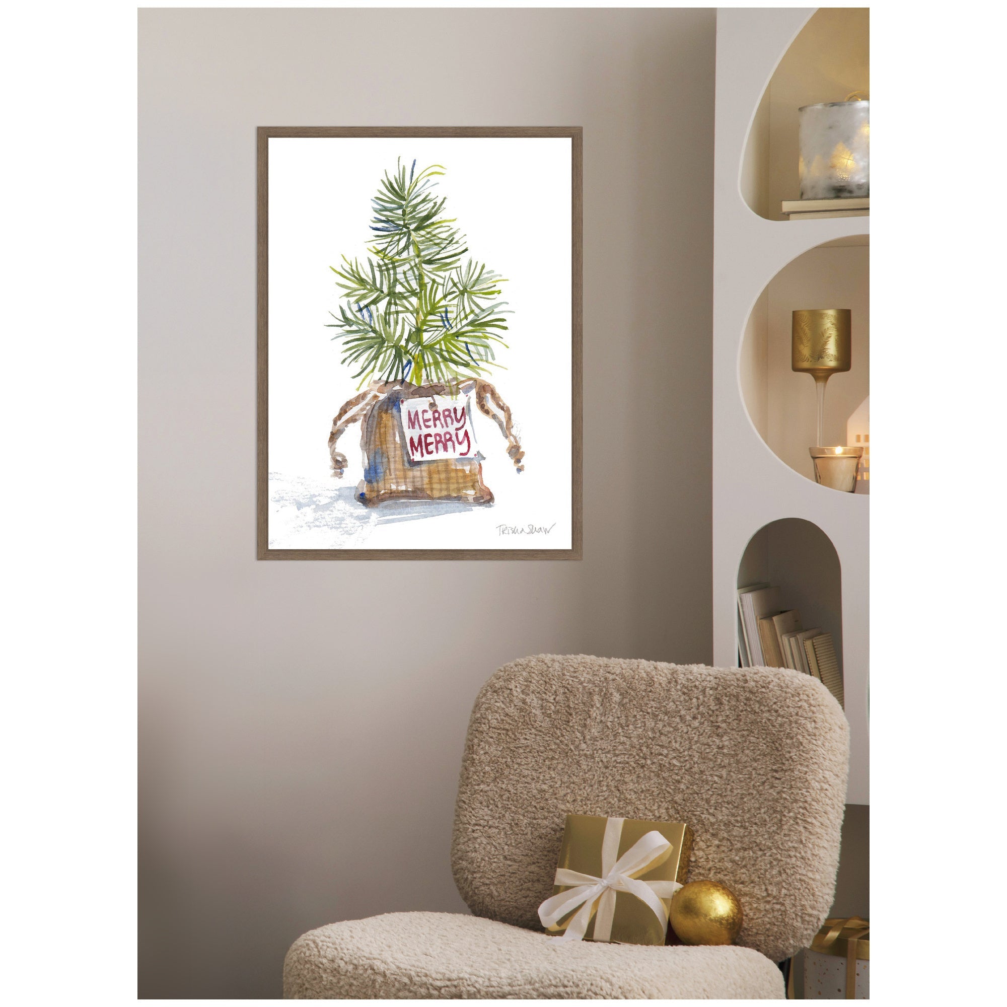 Sylvie Framed Canvas Merry Seedling In Burlap by Patricia Shaw