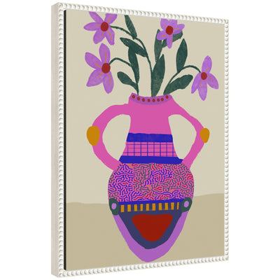 Sylvie Petals of Passion abstract framed canvas art showing red, pink, and white floral petal-like shapes with a vintage beaded black frame