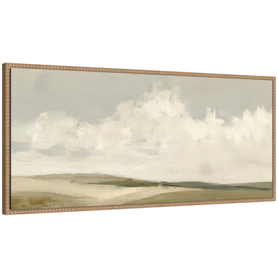 Framed canvas wall art titled Whispering Meadows I Panel by Amy Lighthall showing pastoral farmhouse scene in rustic beaded frame