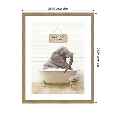 Young Elephant in Modern Bathtub Wash Your Trunk by Amy Peterson Framed Wall Art Print