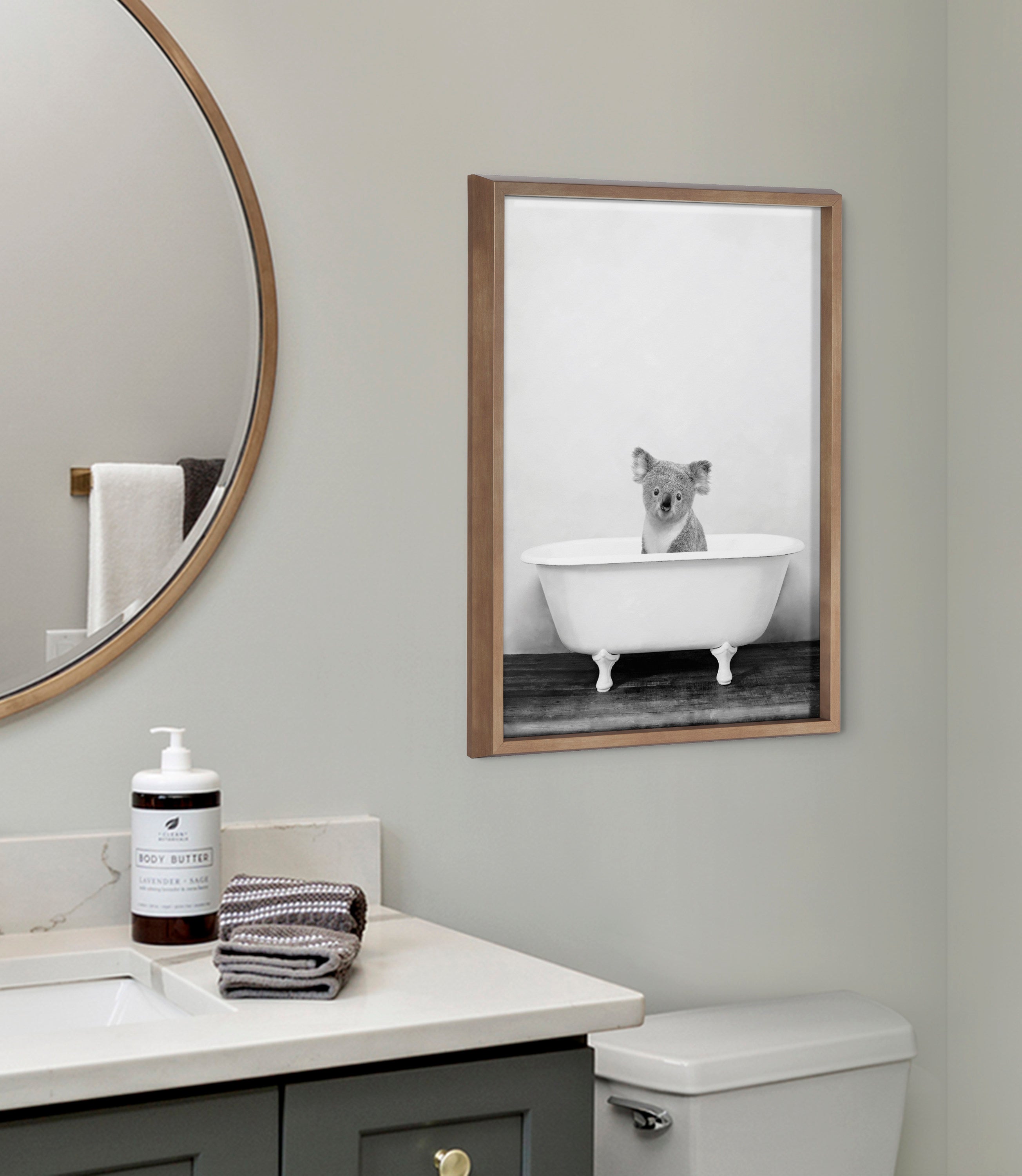 Blake Koala in Bathtub Black and White Framed Printed Glass by kateandlaurel - product image 7 for Resin Society