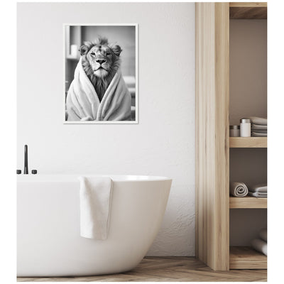 Sylvie Lion Bathroom Art Towel Robe Black and White Framed Canvas