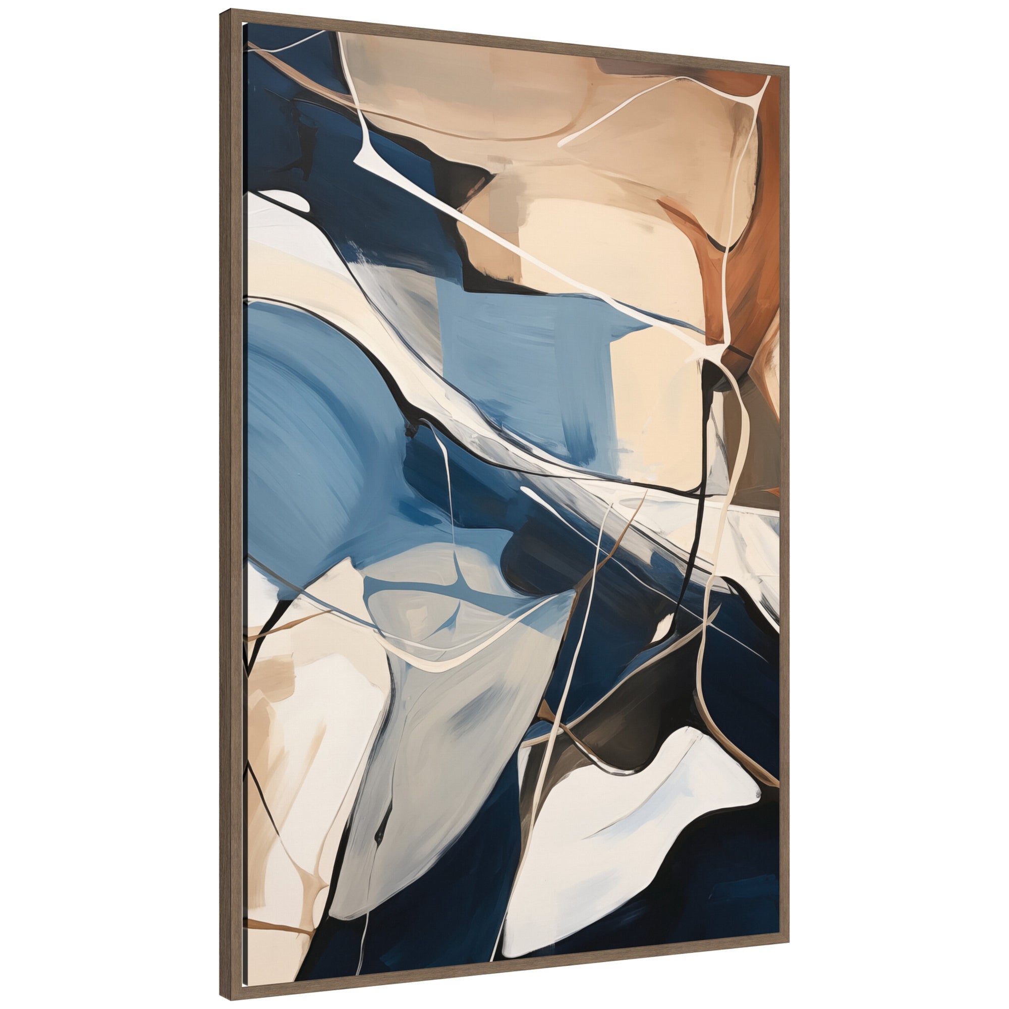 Framed canvas wall art print titled Abstract Fluid Movement by The Creative Bunch Studio showing swirling abstract fluid forms in vibrant colors in a Sylvie frame.