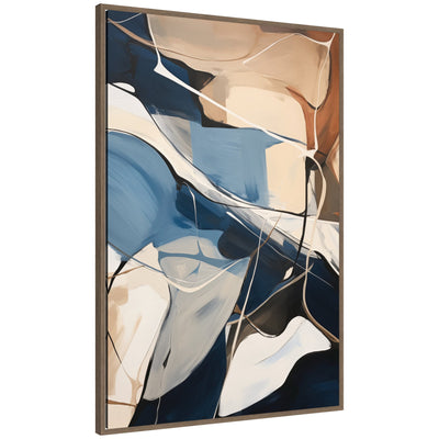 Framed canvas wall art print titled Abstract Fluid Movement by The Creative Bunch Studio showing swirling abstract fluid forms in vibrant colors in a Sylvie frame.