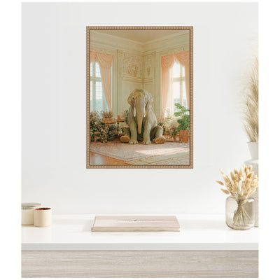 Lazy Elephant Sitting in His Room by Michael Schauer Framed Canvas Wall Art Print