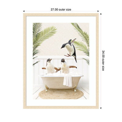 Penguins in Palms Bath by Amy Peterson Framed Wall Art Print