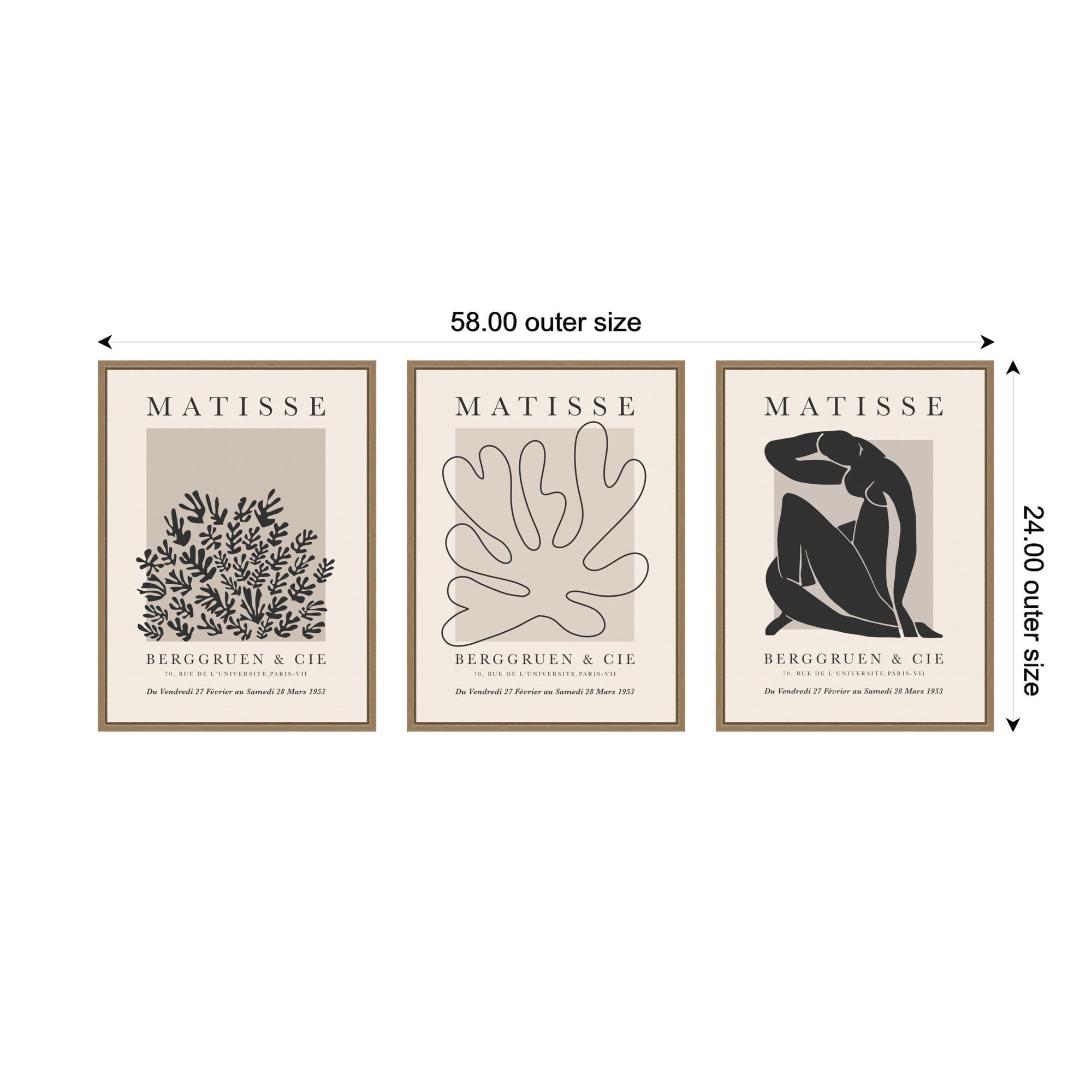 Matisse Inspired Florals & Woman Silhouette 3 Piece Framed Canvas Wall Art Set by Gabrielly Guedes