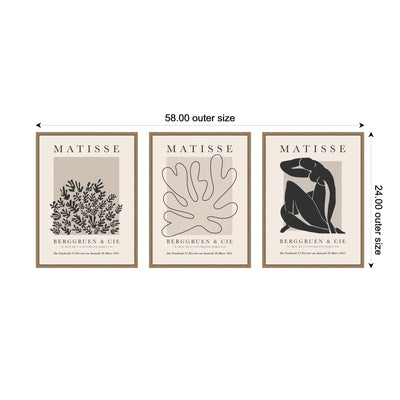 Matisse Inspired Florals & Woman Silhouette 3 Piece Framed Canvas Wall Art Set by Gabrielly Guedes