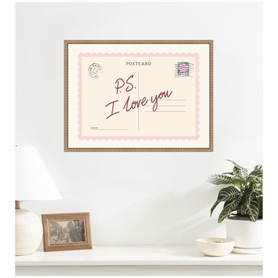 PS I Love You Postcard by Lucky Guava Framed Canvas Wall Art Print