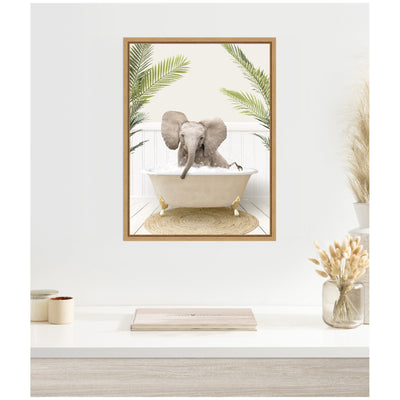 Sylvie Baby Elephant 3 in Palms Bathtub Framed Canvas by Amy Peterson