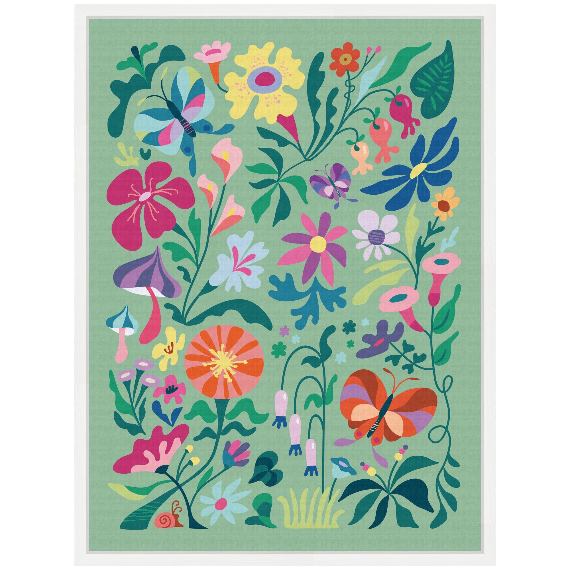 Sylvie Wild flowers and Butterflies Framed Canvas by Rachel Lee