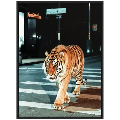 Sylvie Tiger in the City at Night 2 Framed Canvas by Michael Schauer