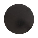 Solid black circular surface with a matte finish, showing subtle texture and faint light reflections centrally.