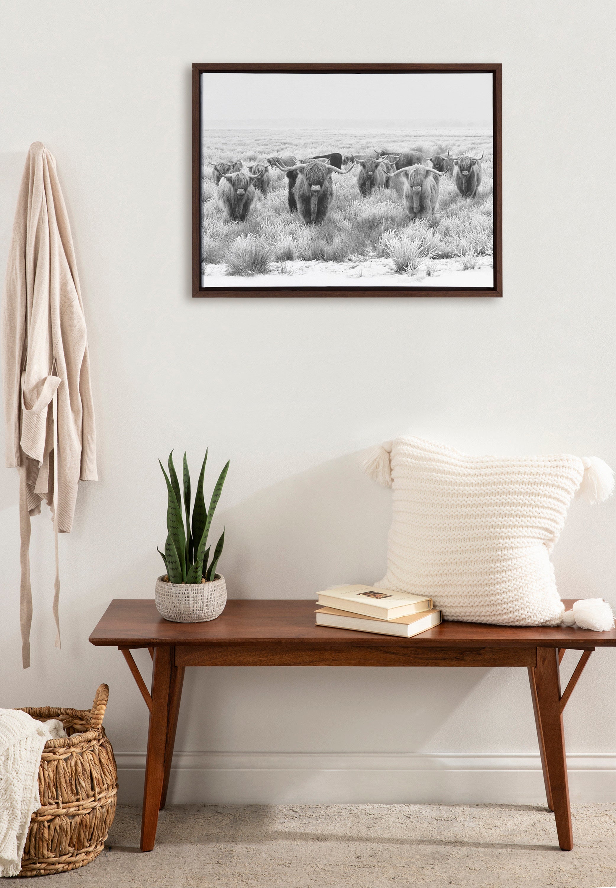 Sylvie Herd of Highland Cows Black and White Framed Canvas by The