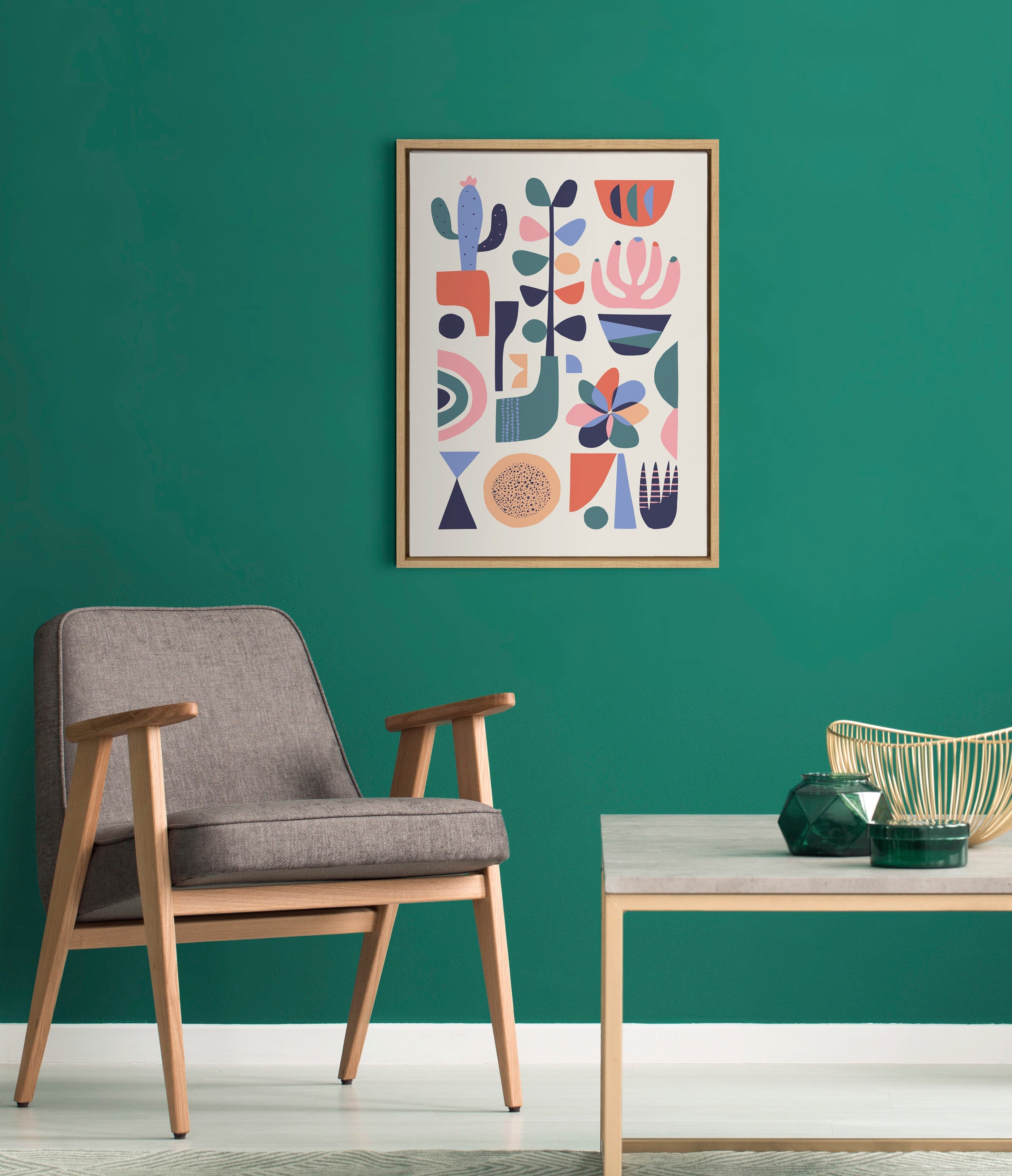 Sylvie Mid Century Succulents Framed Canvas