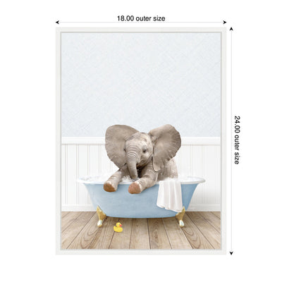 Sylvie Baby Elephant 6 in Cottage Blue Bathtub Framed Canvas by Amy Peterson