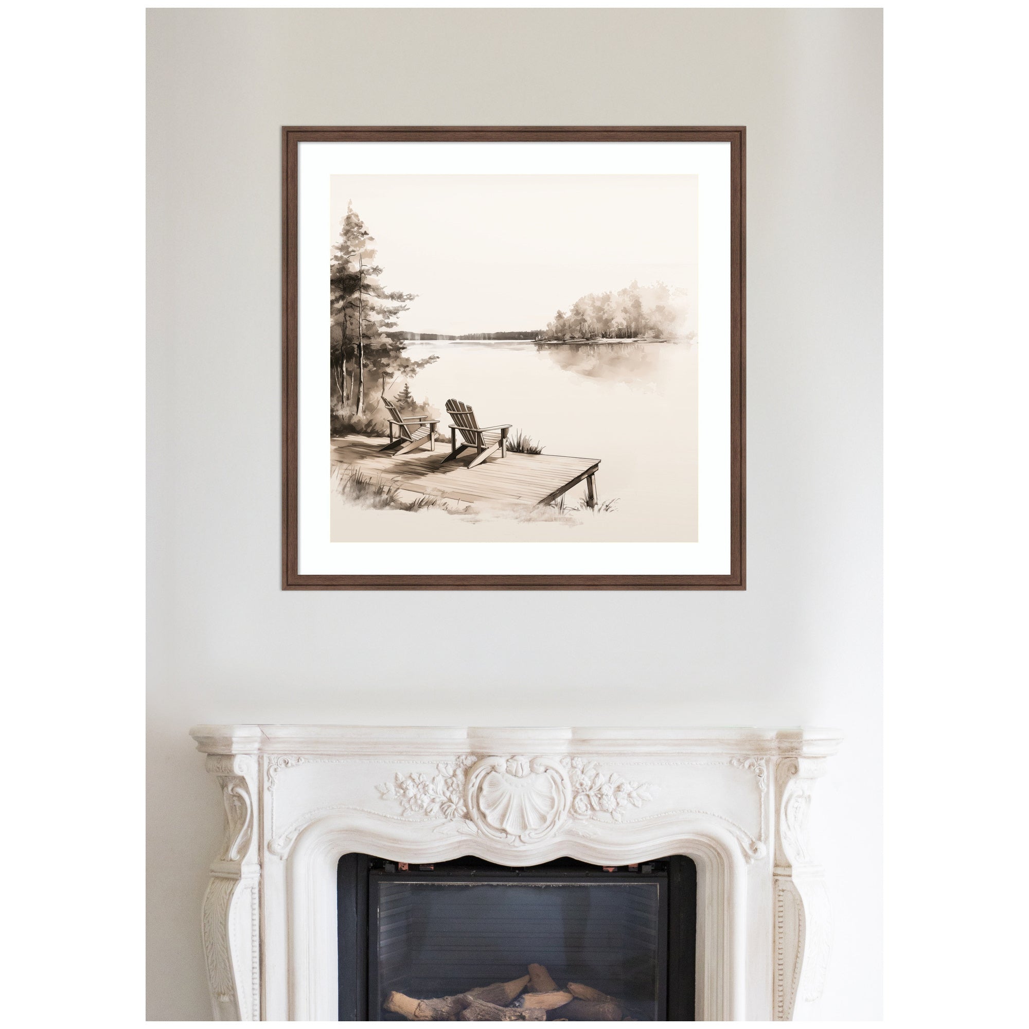 Abstract Sketch Of Adirondack Chairs On A Dock by The Creative Bunch Studio Framed Wall Art Print