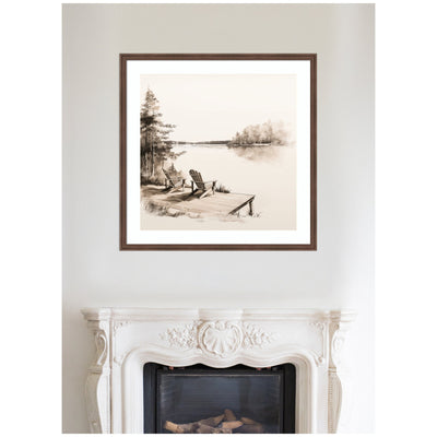 Abstract Sketch Of Adirondack Chairs On A Dock by The Creative Bunch Studio Framed Wall Art Print