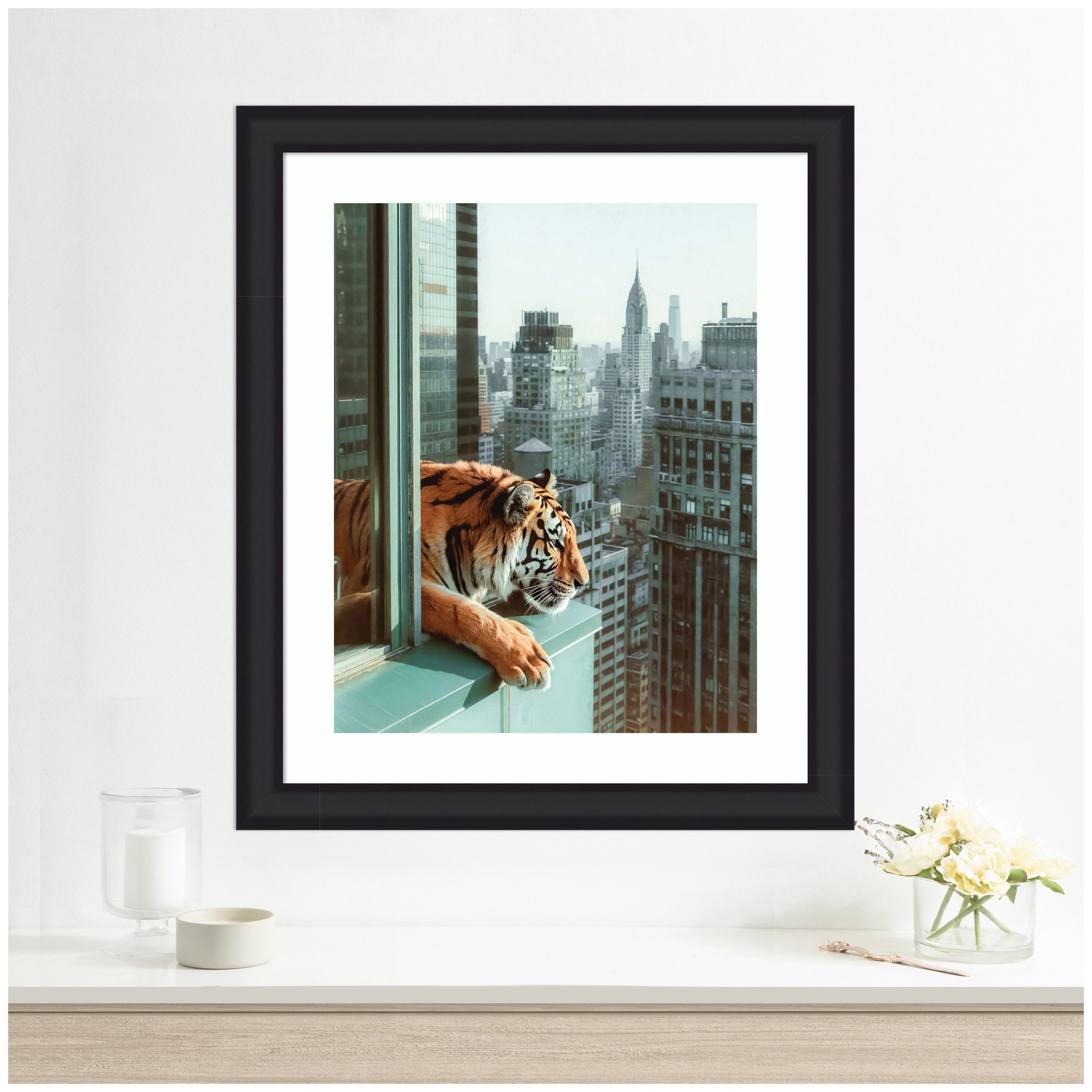 Framed Art Urban Tiger Overlooking Manhattan by Michael Schauer