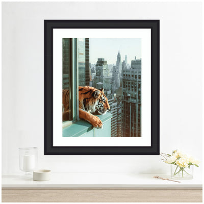Framed Art Urban Tiger Overlooking Manhattan by Michael Schauer