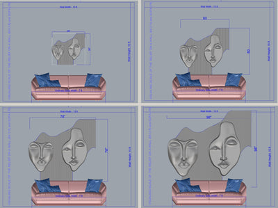Wabi-Sabi 3D Face Wall Relief Art showing two abstract faces on a fluted textured panel in various colors and sizes