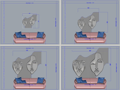 Wabi-Sabi 3D Face Wall Relief Art showing two abstract faces on a fluted textured panel in various colors and sizes