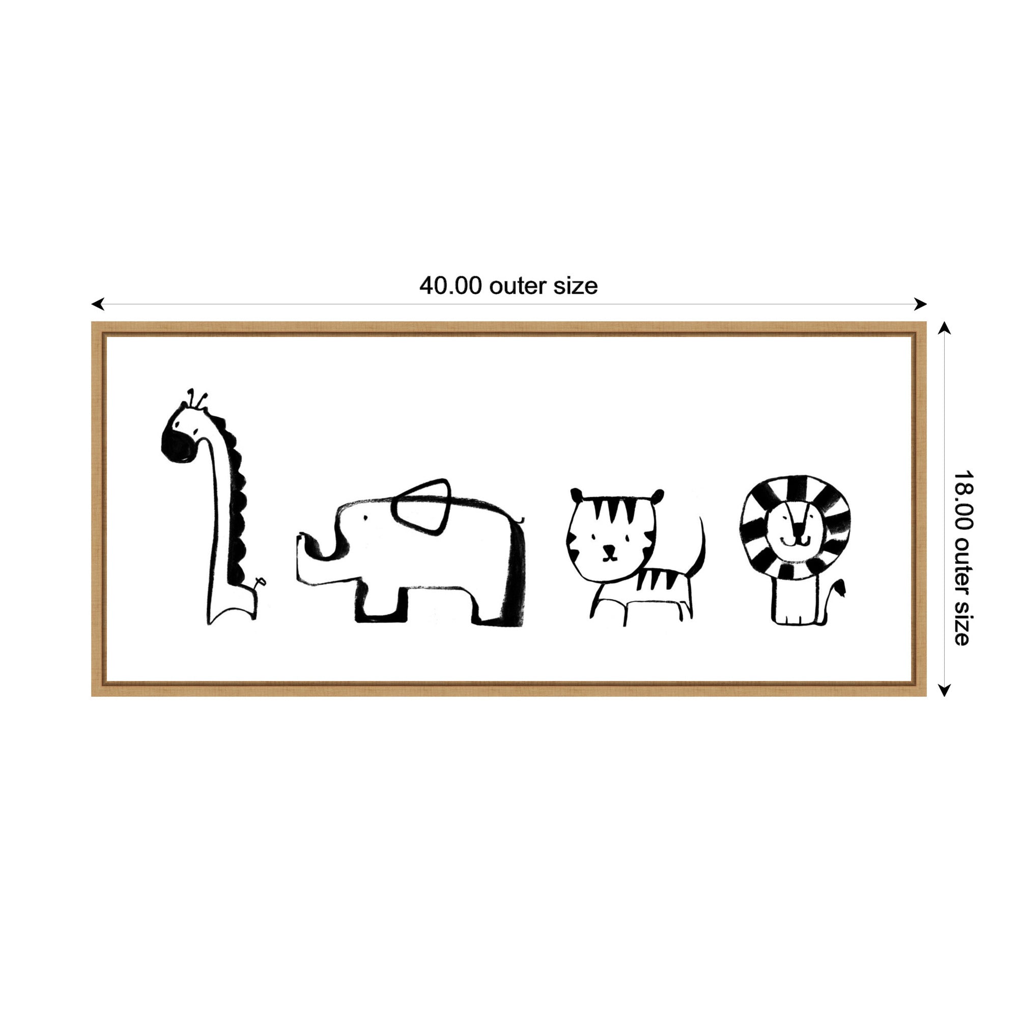 Sylvie Minimalist Giraffe Elephant Tiger and Lion Sketch Framed Canvas by Teju Reval