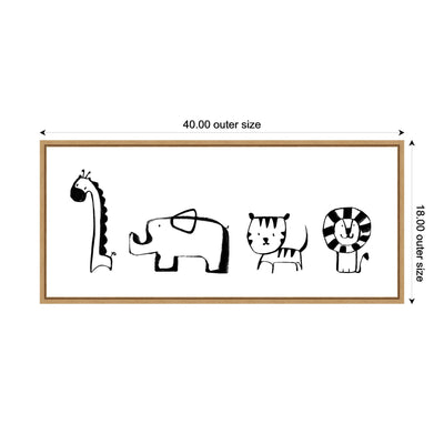 Sylvie Minimalist Giraffe Elephant Tiger and Lion Sketch Framed Canvas by Teju Reval