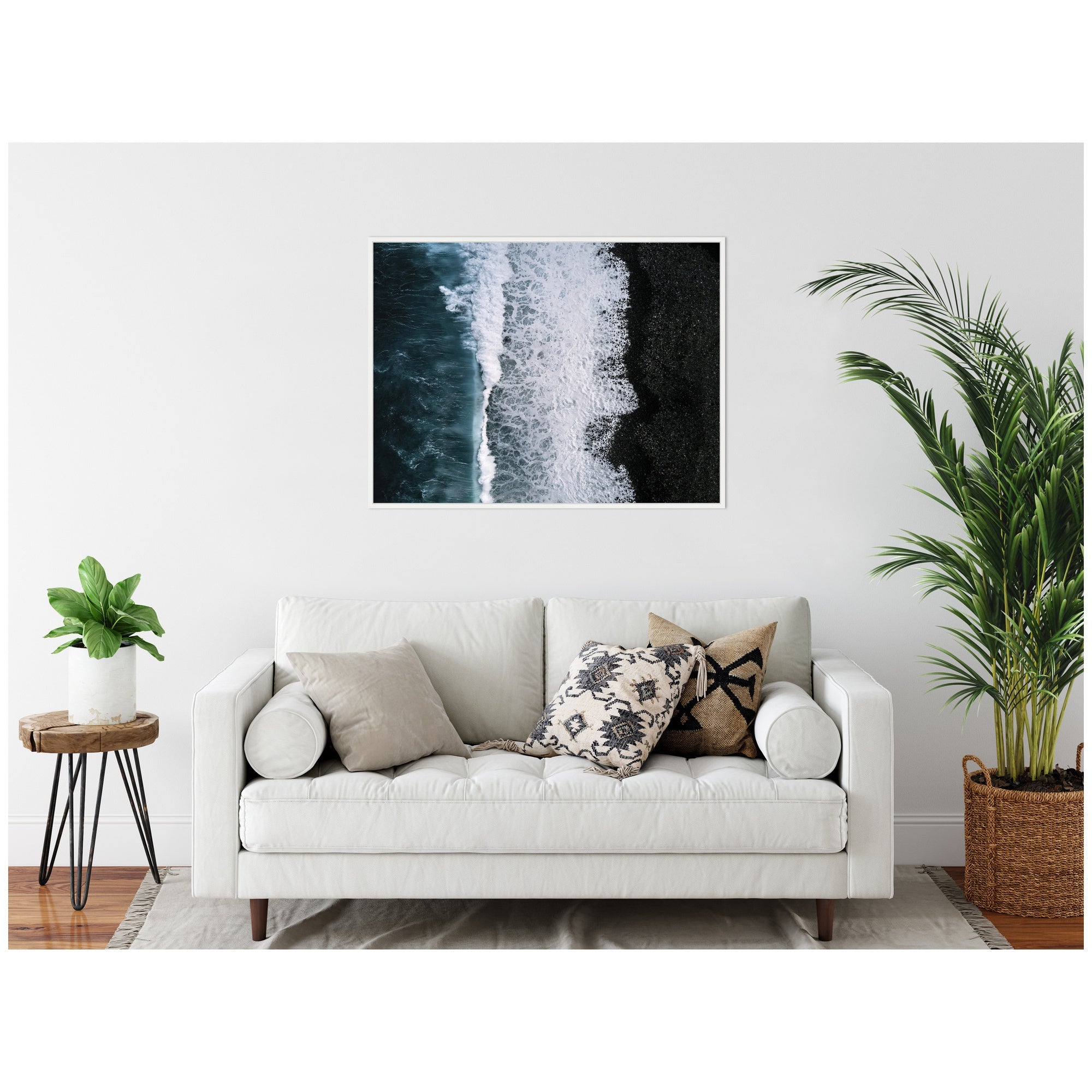 Sylvie Ocean Waves on the Black Beach in Iceland Framed Canvas by Michael Schauer