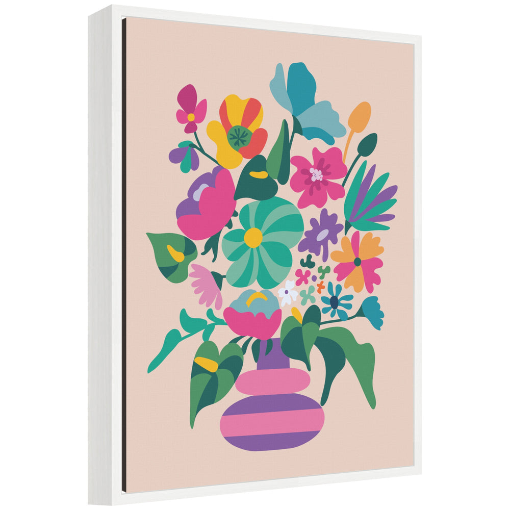 Sylvie Abstract Floral Vase framed canvas art showing abstract floral vase artwork with soft pink, green, and neutral tones