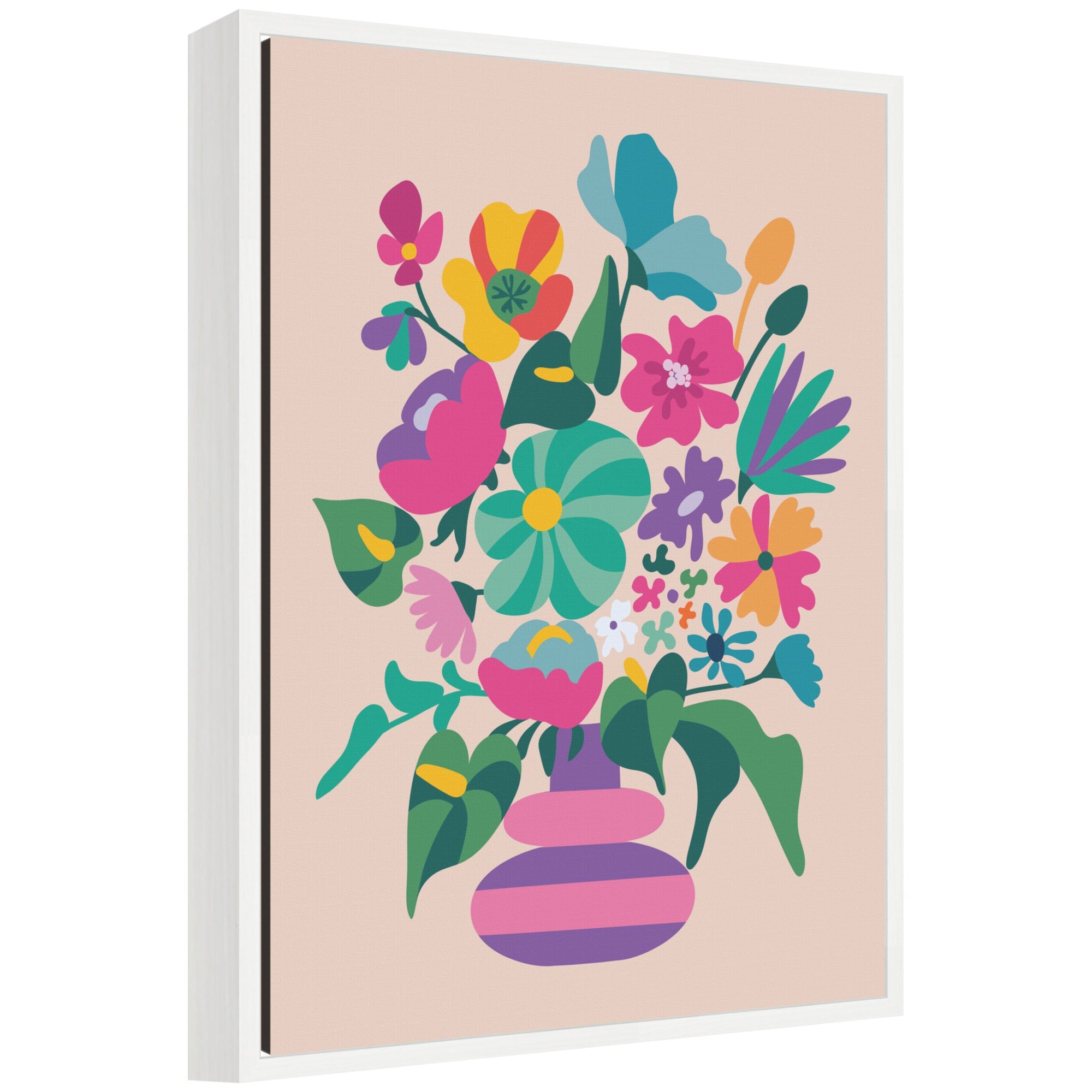 Sylvie Abstract Floral Vase framed canvas art showing abstract floral vase artwork with soft pink, green, and neutral tones