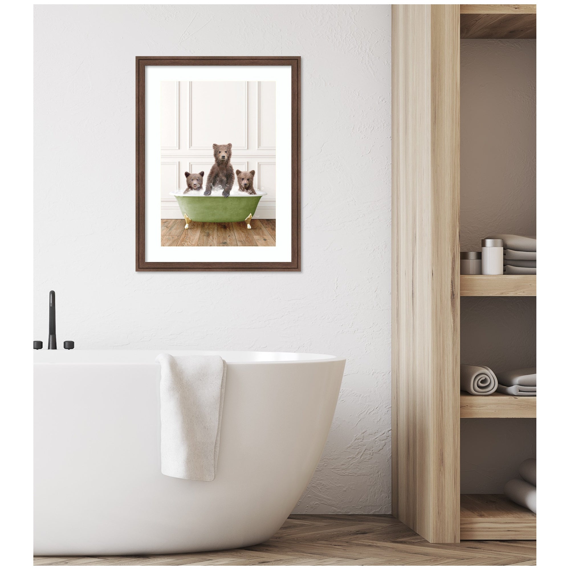 Three Bear Cubs in Transitional Bathtub by Amy Peterson Framed Wall Art Print