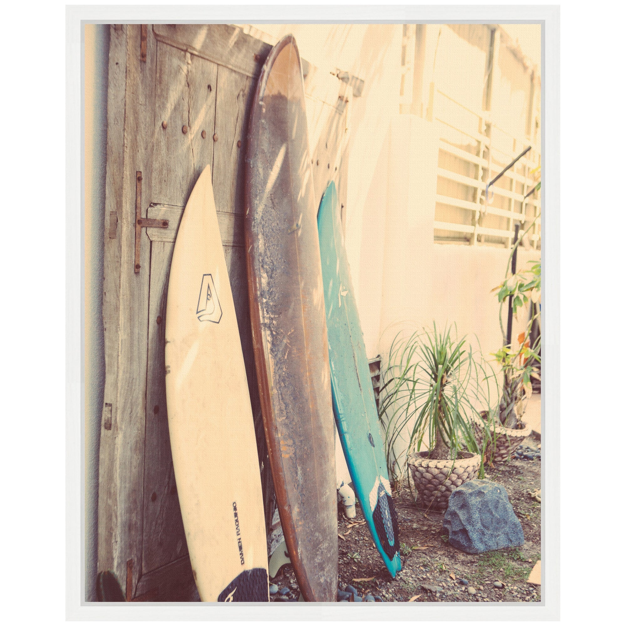 Sylvie Vintage Retro Beach Surfboards Framed Canvas by Saint and Sailor Studios